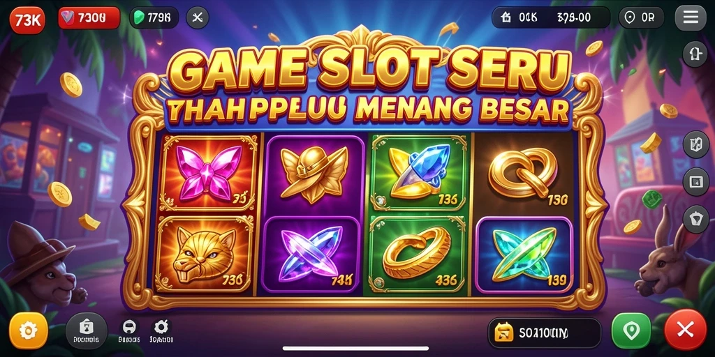 Tampilan gameplay Slot seru di 73K dengan beragam tema.
