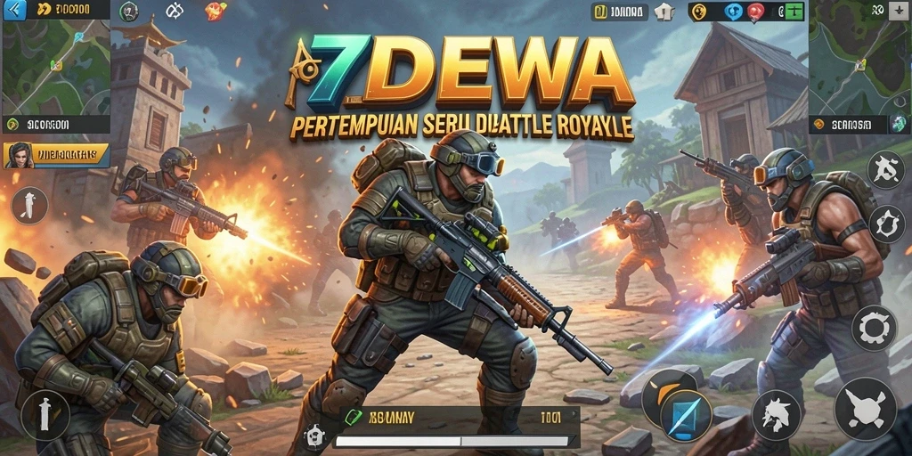 Tampilan aksi seru dalam gameplay Battle Royale 7DEWA.