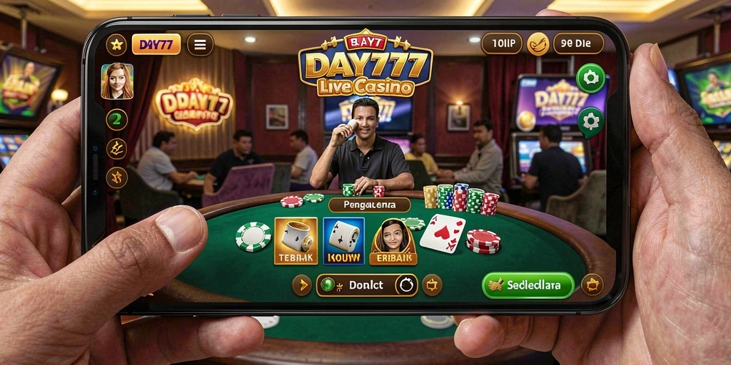 Screenshot gameplay Live Casino yang menampilkan dealer profesional dan suasana kasino nyata.