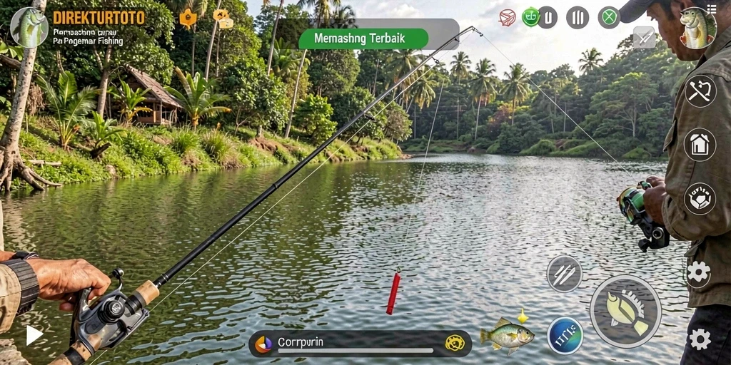 Tampilan gameplay DIREKTURTOTO yang menarik saat memancing di laut.