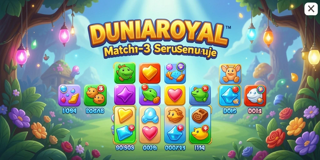 Tangkapan layar DUNIAROYAL menampilkan gameplay seru mencocokkan tiga permata.