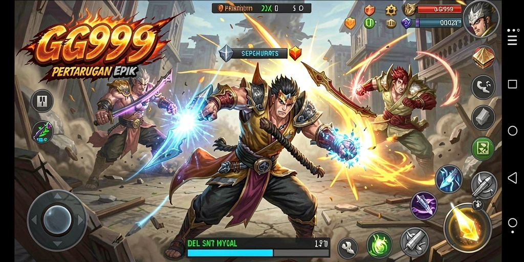 Screenshot utama GG999 menunjukkan aksi pertarungan yang mendebarkan.