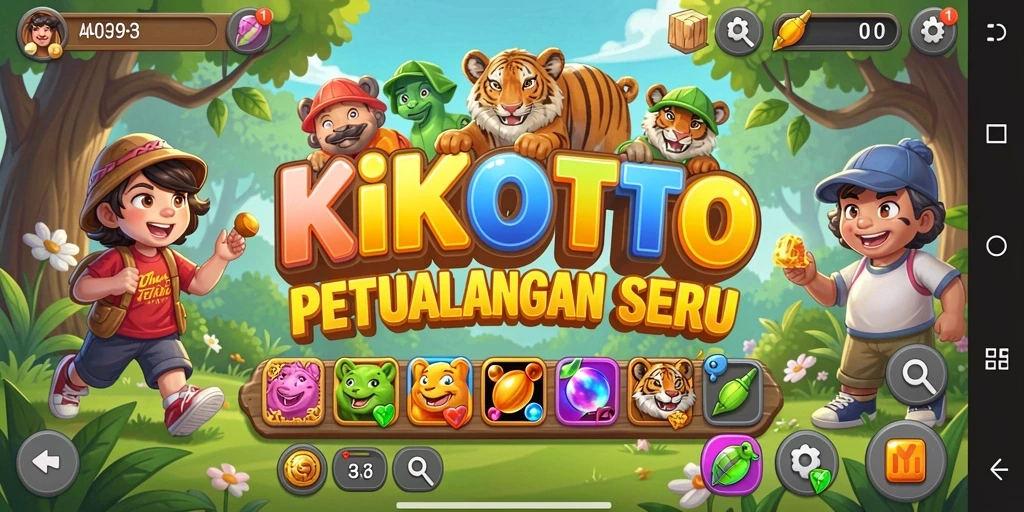 Tampilan gameplay seru KIKOTOTO di mana Anda menggabungkan simbol.