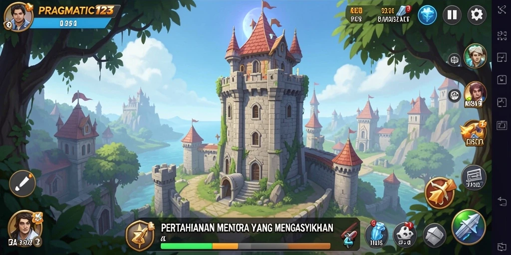 Tampilan gameplay PRAGMATIC123 dengan pertahanan menara yang menarik.