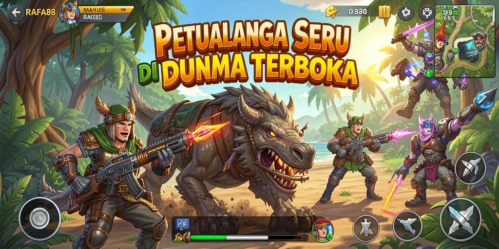 Screenshot menunjukkan pemain menjelajahi dunia terbuka yang luas di RAFA88.