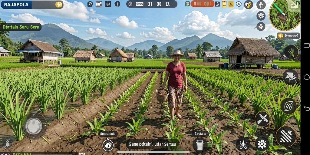 Tampilan menarik dari gameplay bertani di RAJAPOLA yang memukau.
