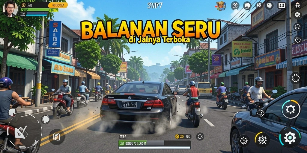 Tampilan gameplay <strong>SVIP7</strong> dengan mobil balap yang cepat dan trek yang menantang.