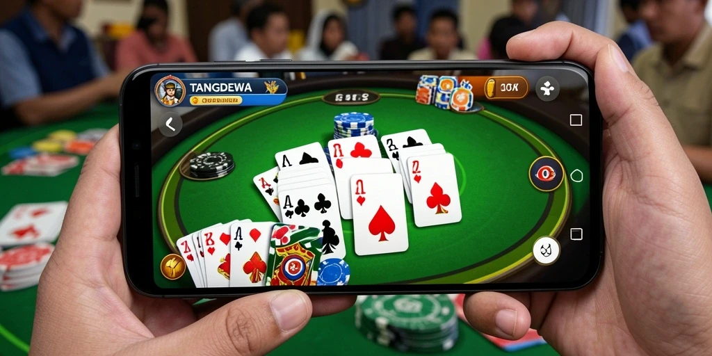 Screenshot gameplay TANGANDEWA dengan tampilan menarik permainan Gaple.