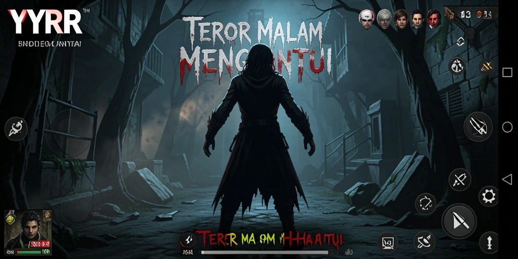 Screenshot gameplay YYRR menampilkan makhluk menyeramkan di kegelapan.